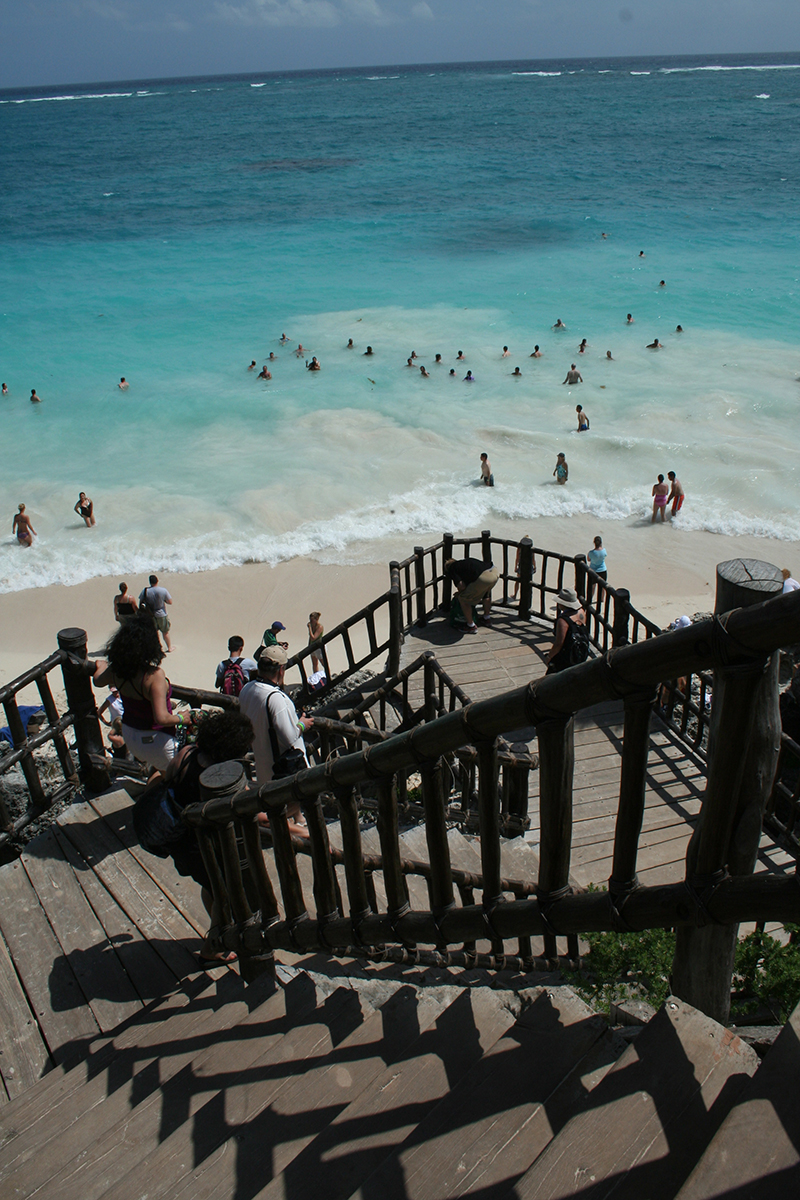 Top things to do in the Mayan Riviera, Mexico - tulum blue water beach and staircase leading to it