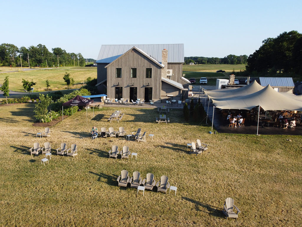 A guide to the Twenty Valley wine region: areal drone photo of Westcott Vineyards