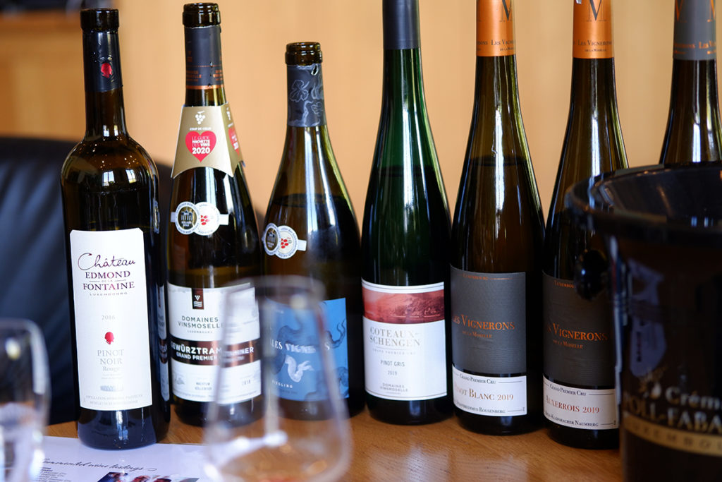 The views & flavours of the Luxembourg wine country: a selection of wines on the table