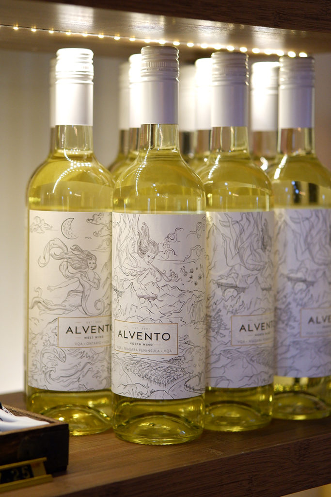 A guide to the Twenty Valley wine region: a lineup of white wine bottles from Alvento 