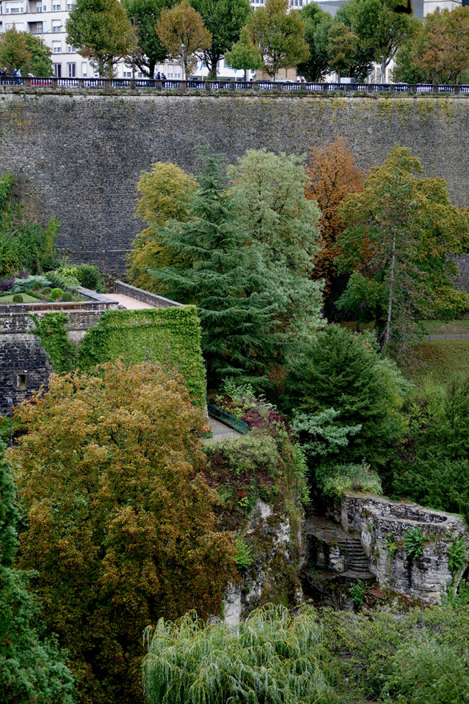 Hello Luxembourg! Let’s see what you’re made of: green tres layered along the old city wall