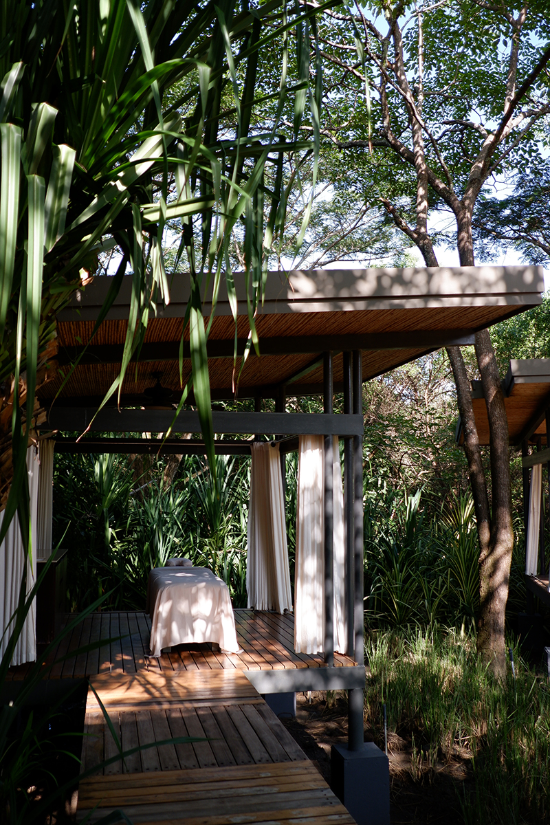 Outdoor spa at the El Mangroove Hotel, Costa Rica. Side view of the massage cabana 