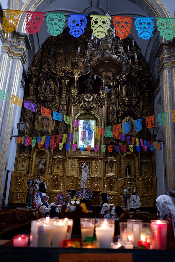 Church decorated for dia de muertos