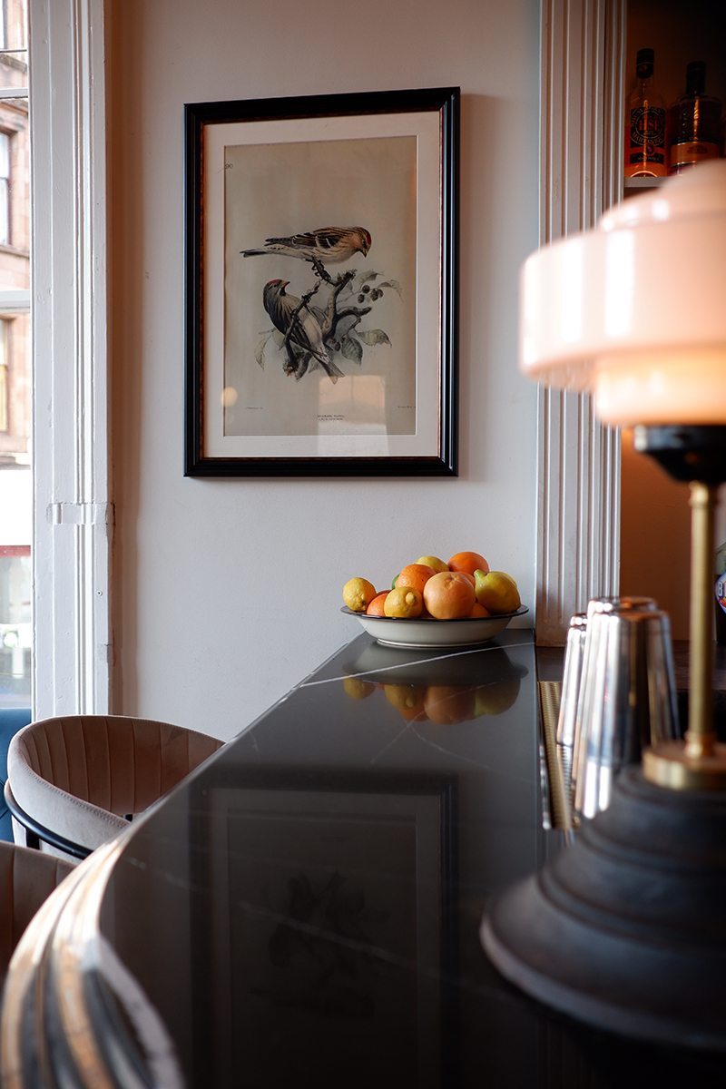 My favourite 8 bars and restaurants in Glasgow: Fly South interior painting with a bird 