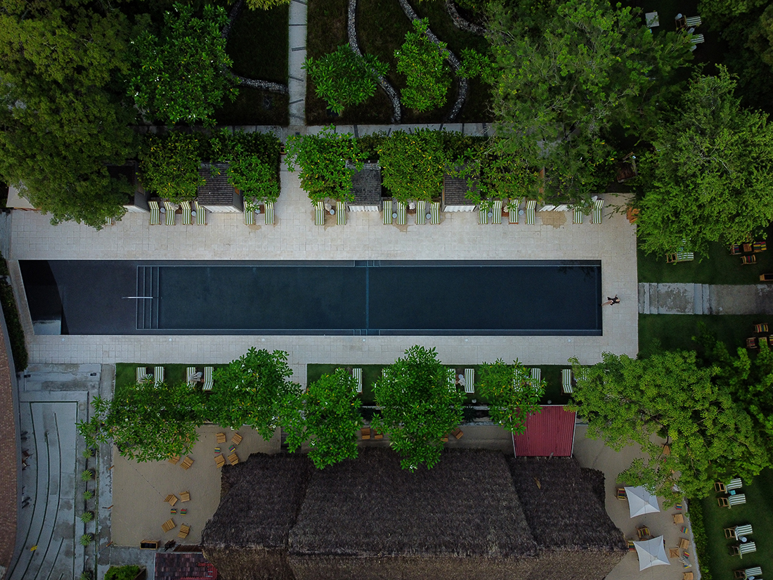 El Mangroove Hotel, black tiled pool areal view, Costa Rica