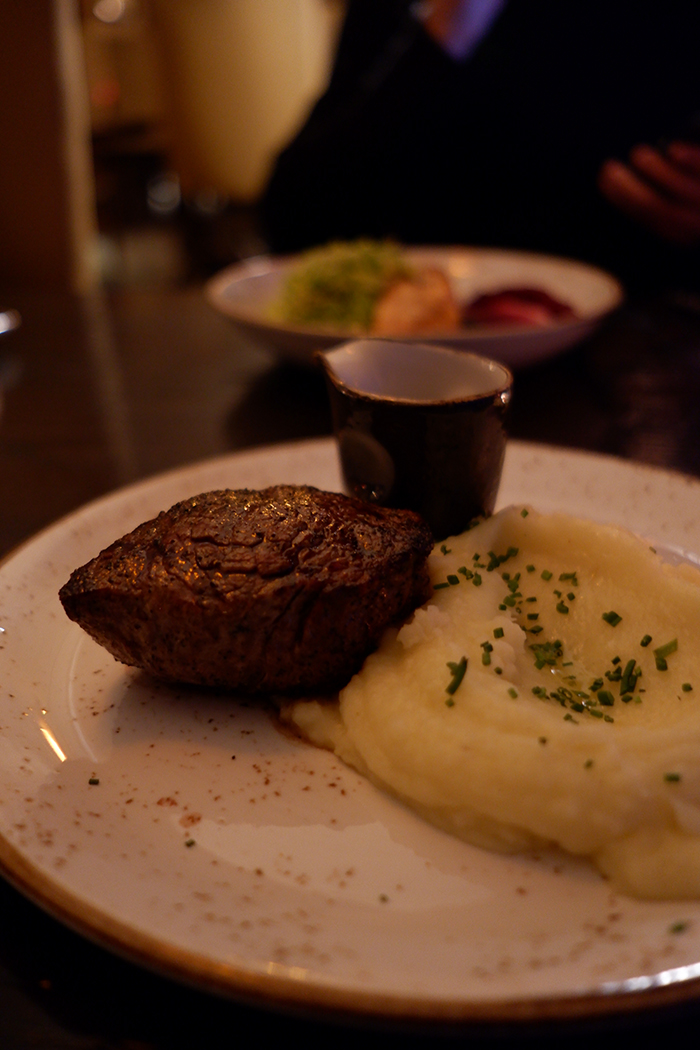 Salish Lodge & Spa is a scenic destination: The dining room at the Salish Lodge and Spa, steak and potatos