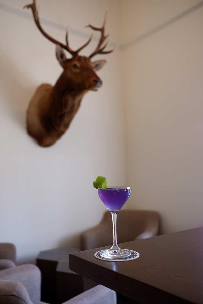 The Lodge at St. Edward State Park: purple cocktail