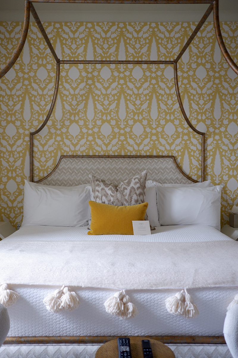 The Georges Historic Inn is a destination in Lexington: bedding with yellow pillows