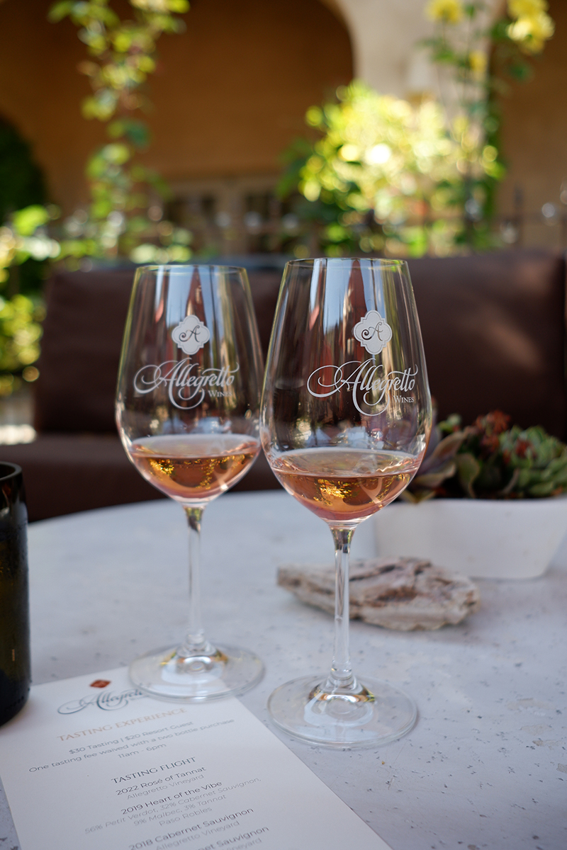 Allegretto Vineyard Resort: where art, wine, and romance meet in Paso Robles: two glasses of rose wine