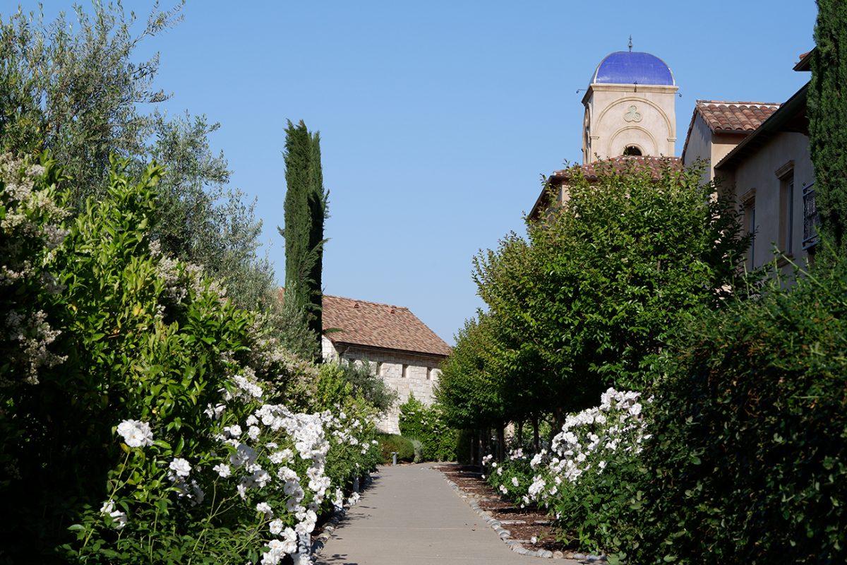 Allegretto Vineyard Resort: where art, wine, and romance meet in Paso Robles: east garden and bell tower