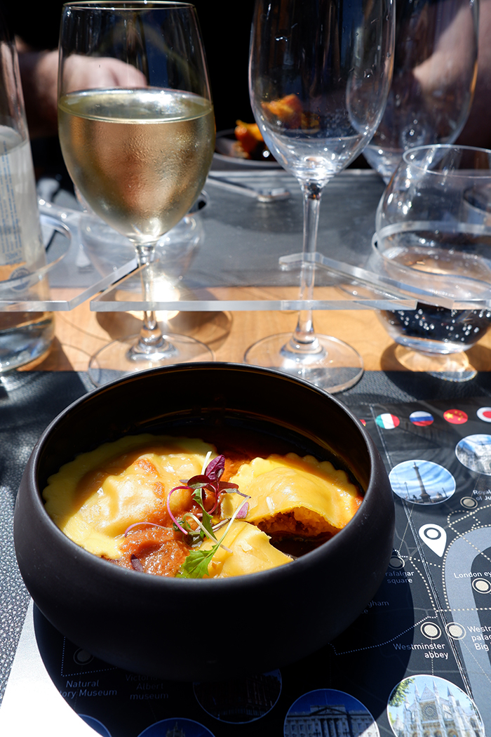 Ravioli on a panoramic gourmet food bus, London